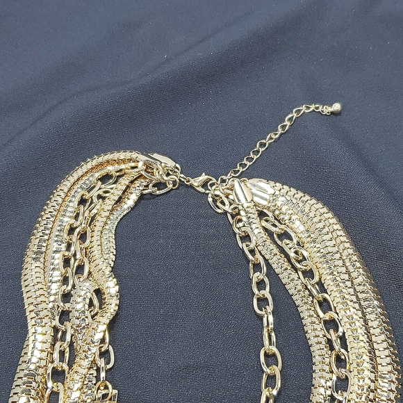 SHOP HQ multi chain and crystal station gold tone necklace 6 strands - Picture 4 of 6